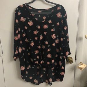 Floral 3/4 Sleeve Hi-Lo Front Tie Blouse | 2X